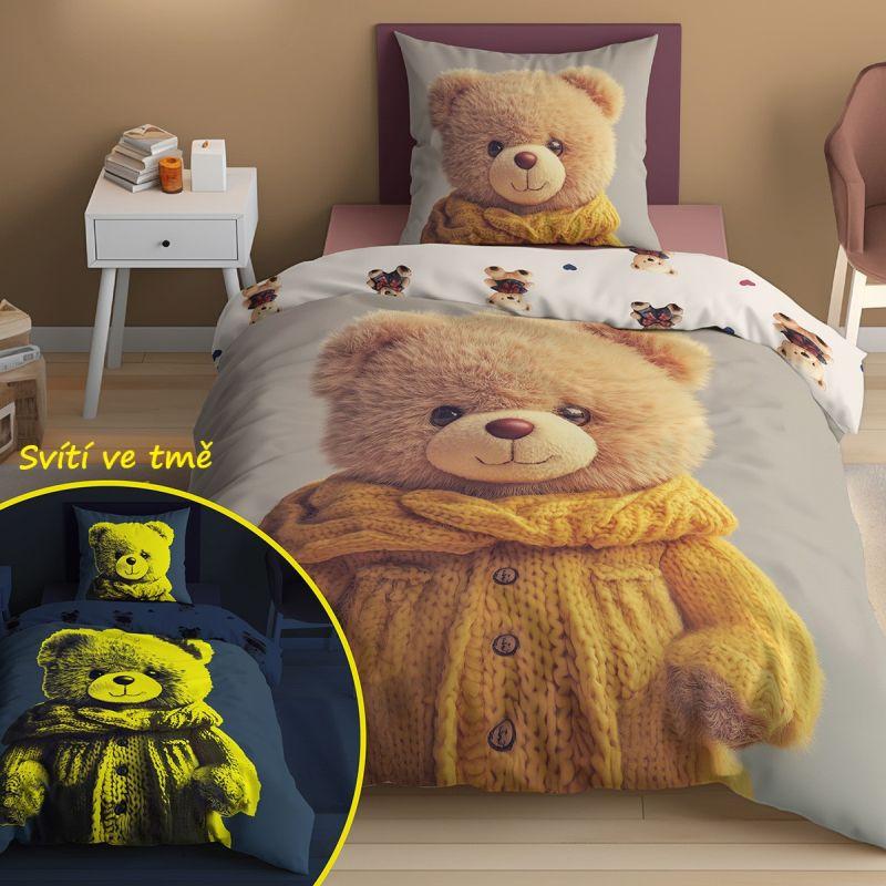 Povlečení Medvídek ve svetru svítící 140/200, 70/80