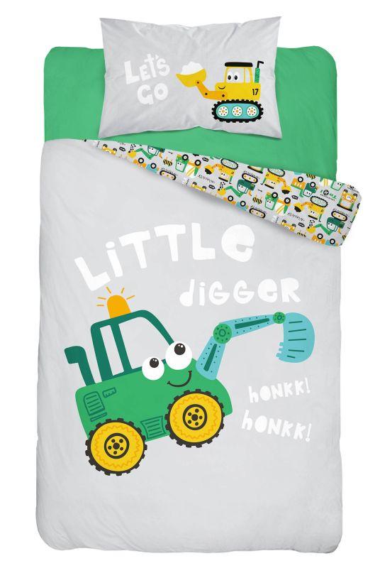 Bambusové povlečení do postýlky Bagr zelený 100/135, 40/60