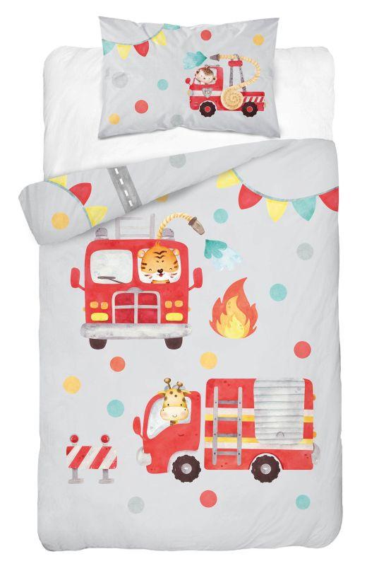 Bambusové povlečení do postýlky Hasiči šedá 100/135, 40/60