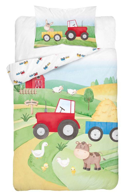 Bambusové povlečení do postýlky Šťastná farma červená 100/135, 40/60